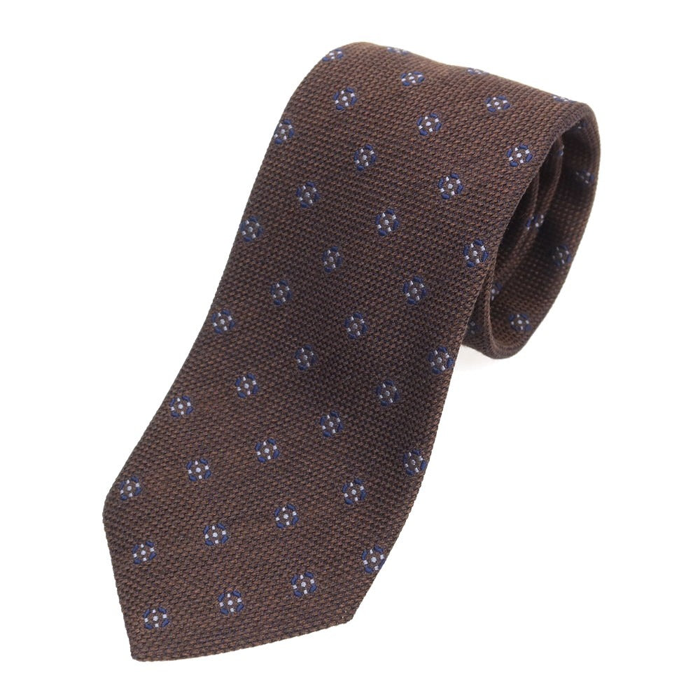 【新品】ステファノ ビジ stefano bigi シルクウール 小紋柄ネクタイ ブラウンxネイビー【 状態ランクN 】【 メンズ 】