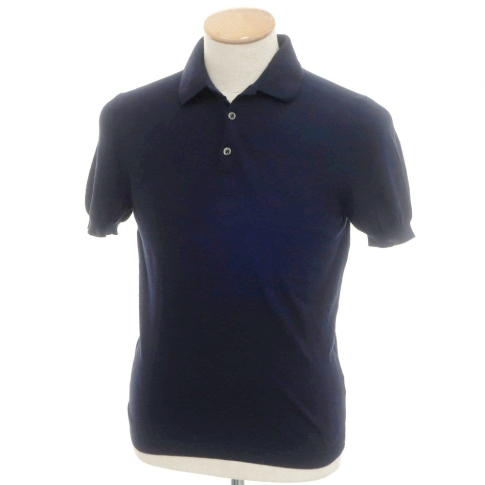 【中古】グランサッソ GRAN SASSO ハイゲージ コットン 半袖 ポロニット ネイビー【 44 】【 状態ランクB 】【 メンズ 】