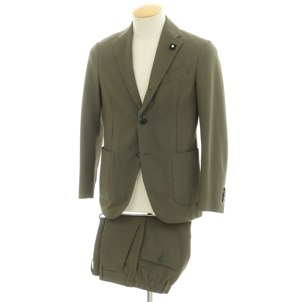 【中古】ラルディーニ LARDINI ポリエステルサッカー セットアップ 3つボタンスーツ オリーブ【 44 】【 状態ランクB 】【 メンズ 】