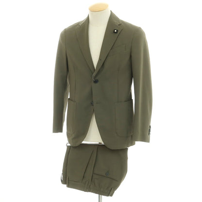 【中古】ラルディーニ LARDINI ポリエステルサッカー セットアップ 3つボタンスーツ オリーブ【 44 】【 状態ランクB 】【 メンズ 】