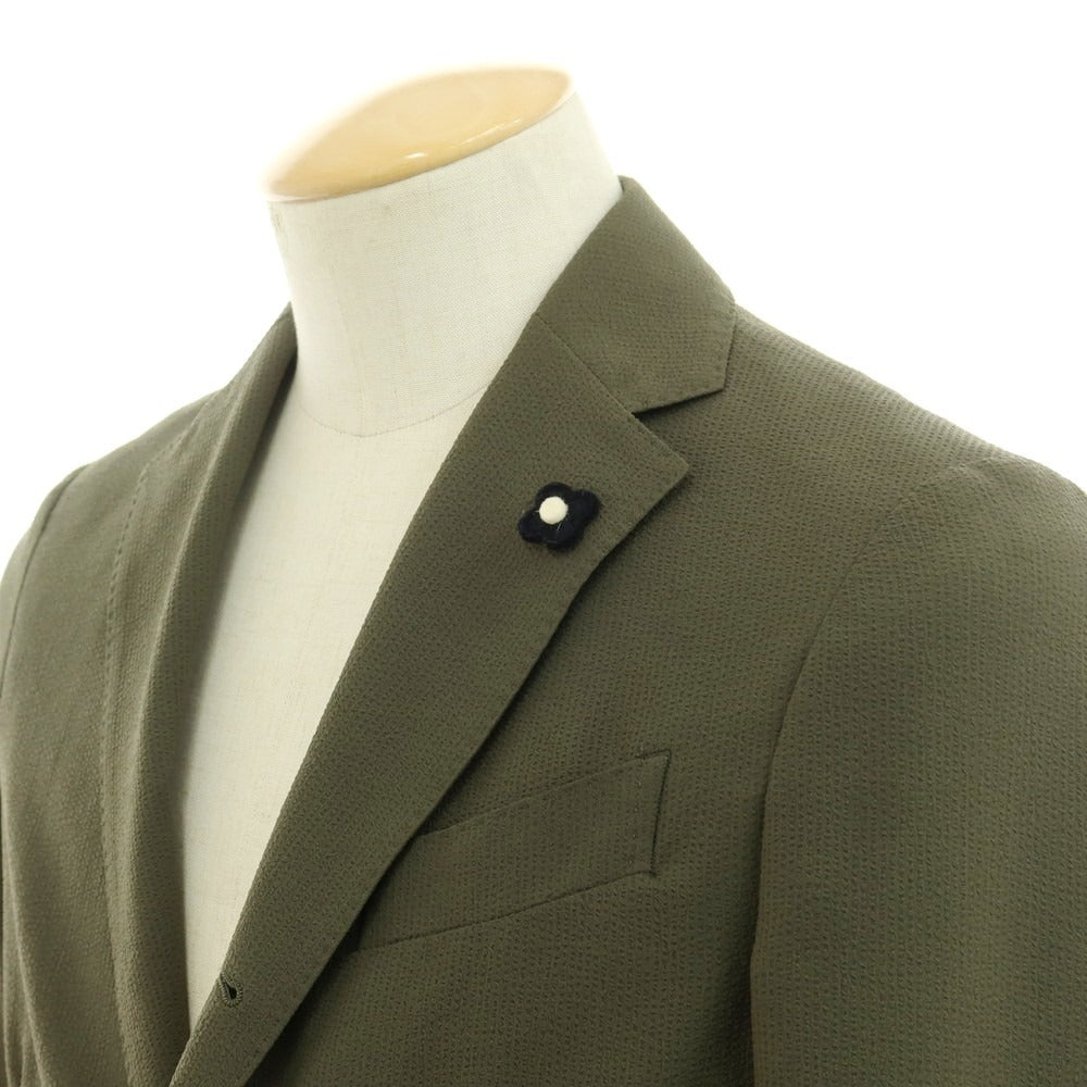 【中古】ラルディーニ LARDINI ポリエステルサッカー セットアップ 3つボタンスーツ オリーブ【 44 】【 状態ランクB 】【 メンズ 】