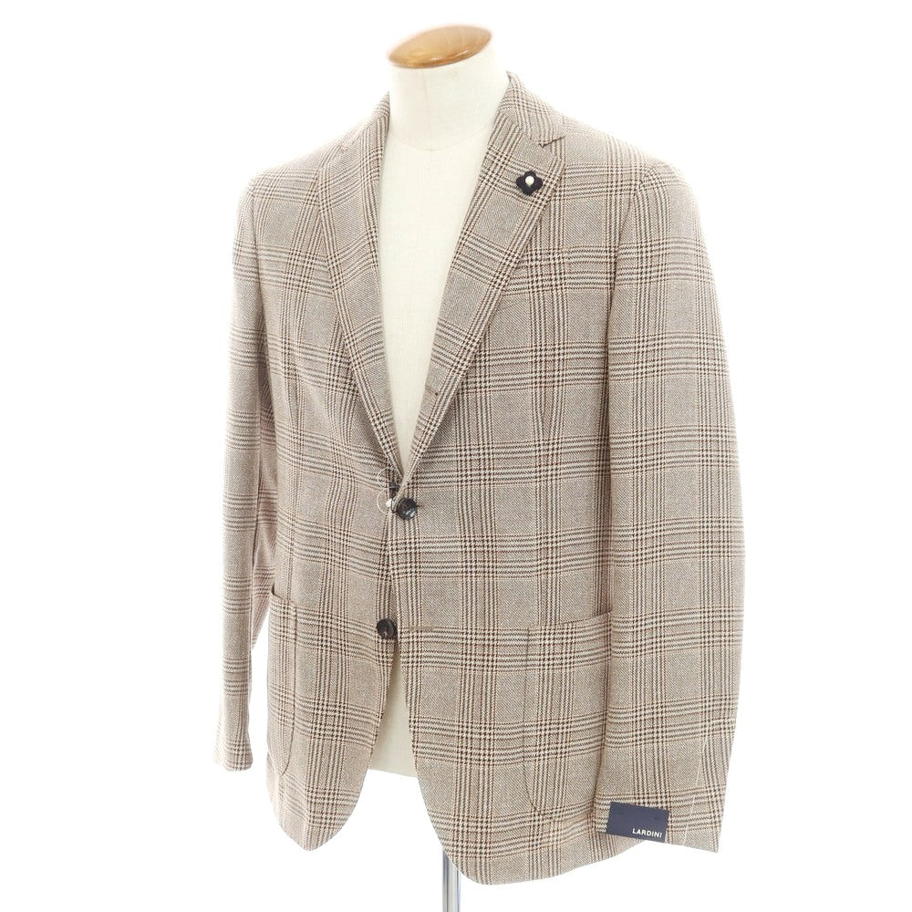 【中古】【未使用】ラルディーニ LARDINI ウールシルク チェック テーラードジャケット ブラウン系【 48 7REG 】【 状態ランクS 】【 メンズ 】