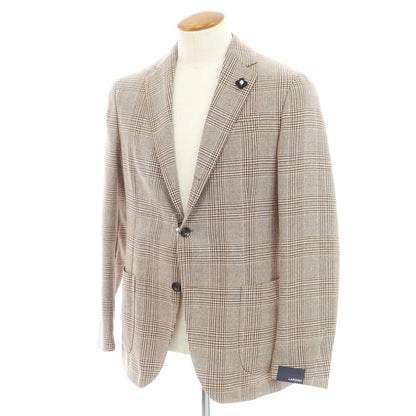 【中古】【未使用】ラルディーニ LARDINI ウールシルク チェック テーラードジャケット ブラウン系【 48 7REG 】【 状態ランクS 】【 メンズ 】