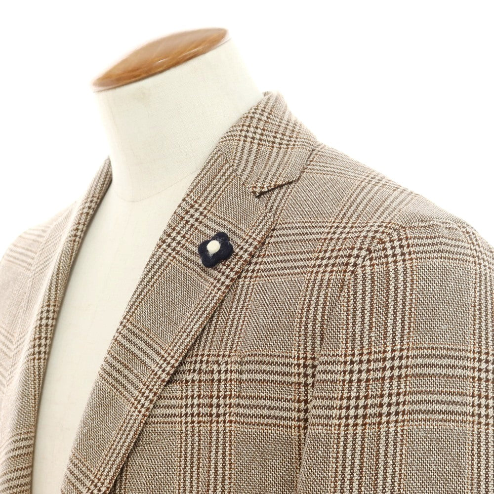 【中古】【未使用】ラルディーニ LARDINI ウールシルク チェック テーラードジャケット ブラウン系【 48 7REG 】【 状態ランクS 】【 メンズ 】