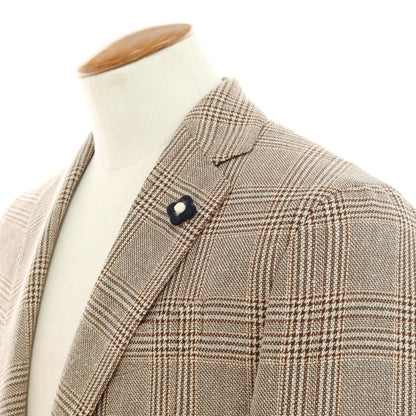 【中古】【未使用】ラルディーニ LARDINI ウールシルク チェック テーラードジャケット ブラウン系【 48 7REG 】【 状態ランクS 】【 メンズ 】