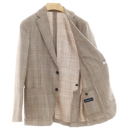 【中古】【未使用】ラルディーニ LARDINI ウールシルク チェック テーラードジャケット ブラウン系【 48 7REG 】【 状態ランクS 】【 メンズ 】
