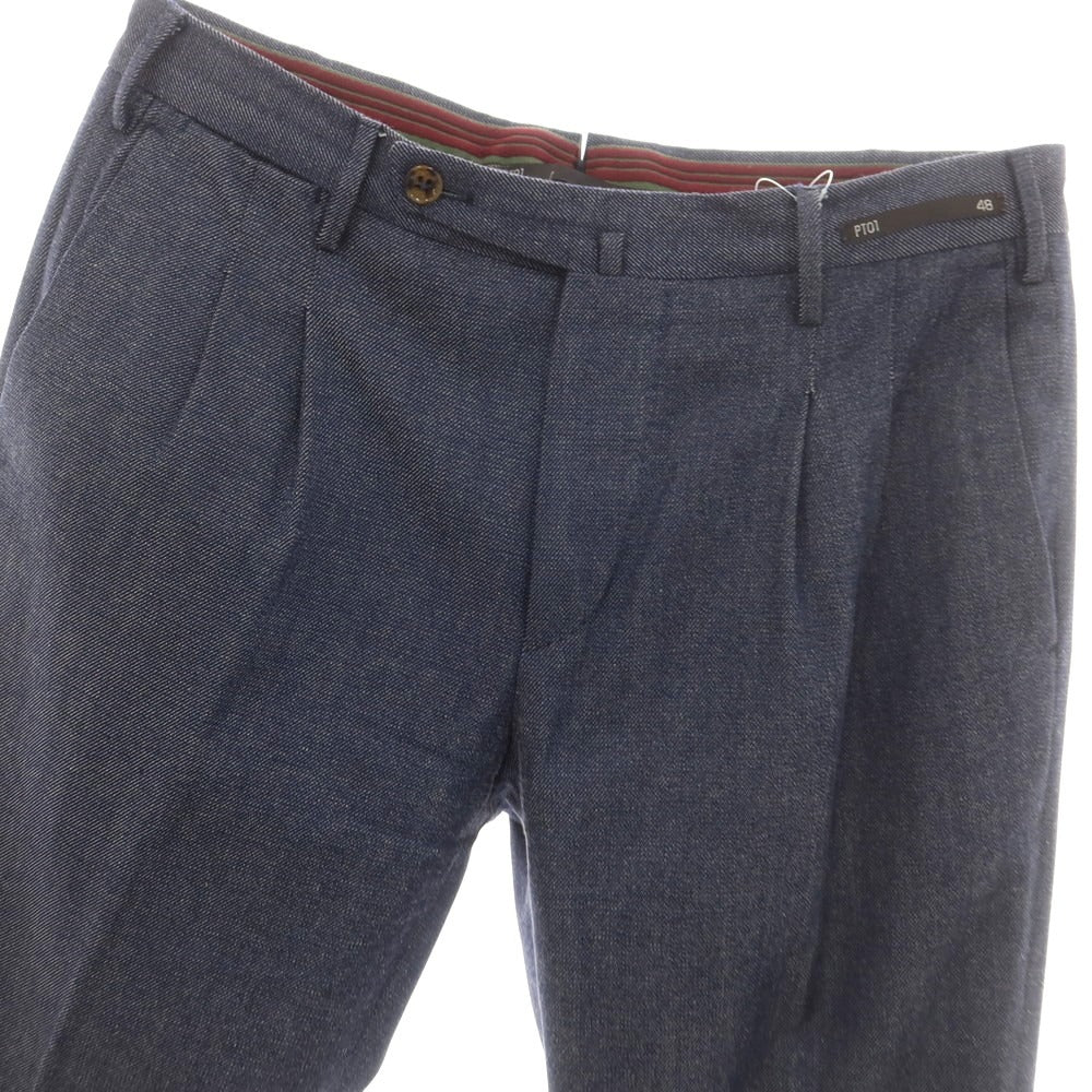 【中古】ピーティーゼロウーノ PT01 ウールコットン カジュアルスラックスパンツ ネイビー【 48 】【 状態ランクB 】【 メンズ 】