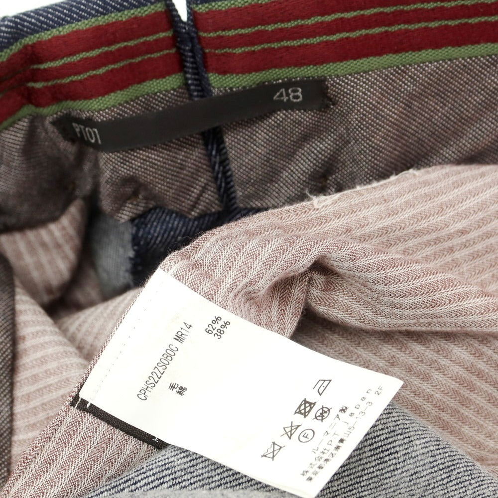 【中古】ピーティーゼロウーノ PT01 ウールコットン カジュアルスラックスパンツ ネイビー【 48 】【 状態ランクB 】【 メンズ 】