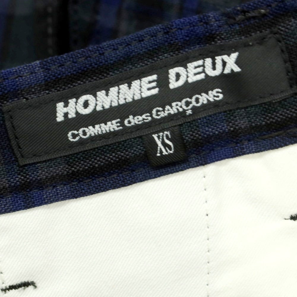 【中古】コムデギャルソン オムドゥ COMME des GARCONS HOMME DEUX 2015年春夏 ウール チェック カジュアルスラックスパンツ ダークグレイッシュグリーンxブルー系【サイズXS】【 状態ランクB 】【 メンズ 】 [DPD]