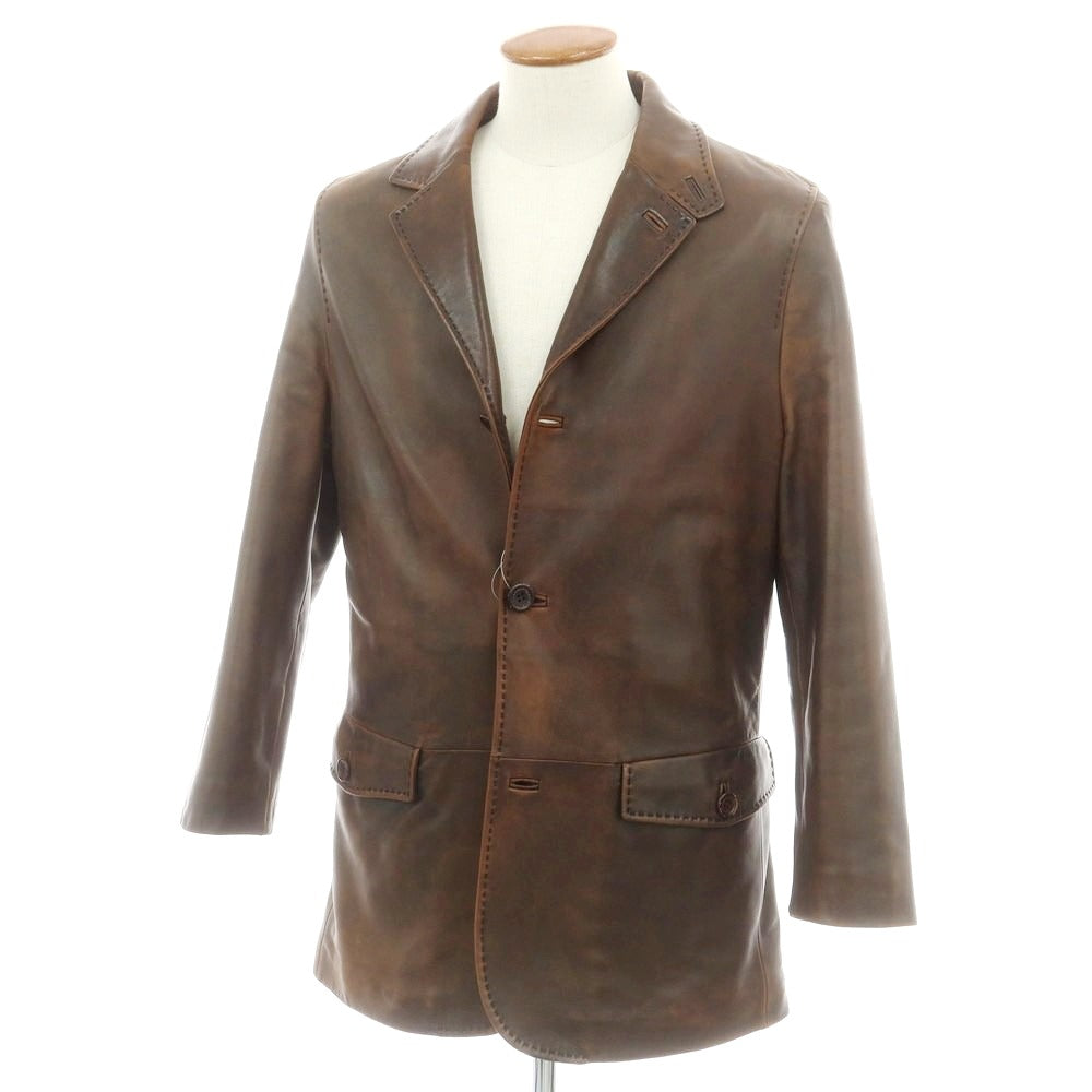 【中古】エルメネジルドゼニア Ermenegildo Zegna レザー カジュアルジャケット ブラウン【 S/48 】【 状態ランクC 】【 メンズ 】