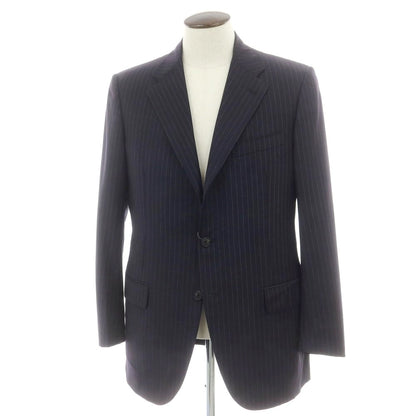 【中古】ベルベスト Belvest ウール ストライプ テーラードジャケット ダークネイビーxホワイト【 50 】【 状態ランクD 】【 メンズ 】