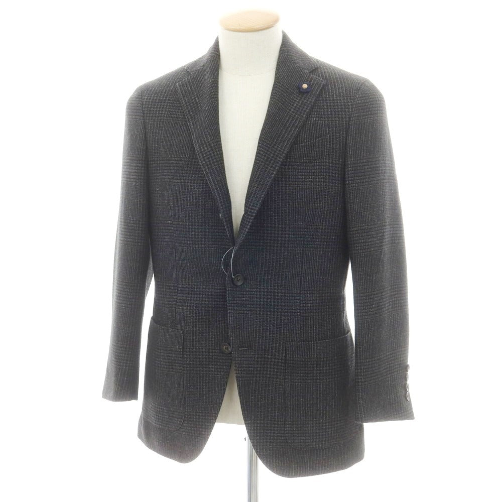 【中古】ラルディーニ LARDINI ウールポリエステル チェック テーラードジャケット ダークグレーxボルドー系【サイズ44】【 状態ランクB 】【 メンズ 】 [DPD]