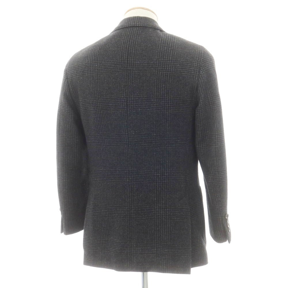 【中古】ラルディーニ LARDINI ウールポリエステル チェック テーラードジャケット ダークグレーxボルドー系【サイズ44】【 状態ランクB 】【 メンズ 】 [DPD]