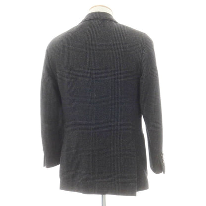 【中古】ラルディーニ LARDINI ウールポリエステル チェック テーラードジャケット ダークグレーxボルドー系【 44 】【 状態ランクB 】【 メンズ 】