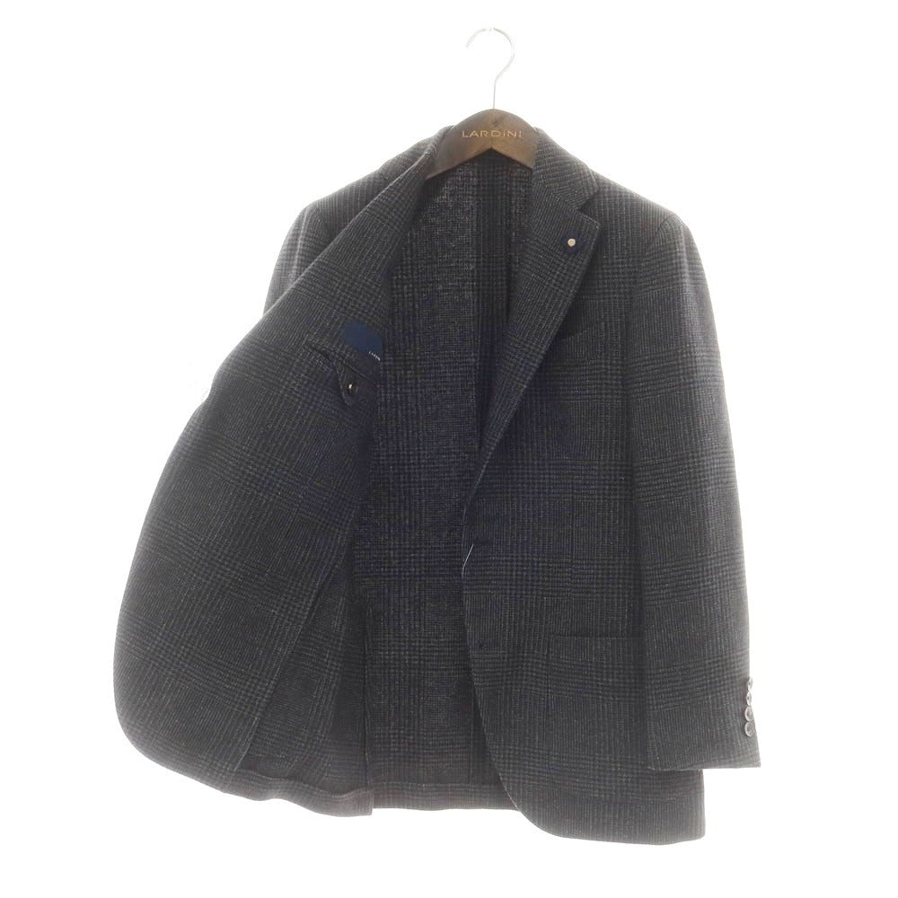 【中古】ラルディーニ LARDINI ウールポリエステル チェック テーラードジャケット ダークグレーxボルドー系【サイズ44】【 状態ランクB 】【 メンズ 】 [DPD]