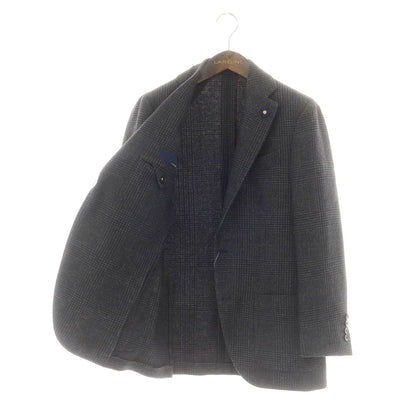 【中古】ラルディーニ LARDINI ウールポリエステル チェック テーラードジャケット ダークグレーxボルドー系【 44 】【 状態ランクB 】【 メンズ 】