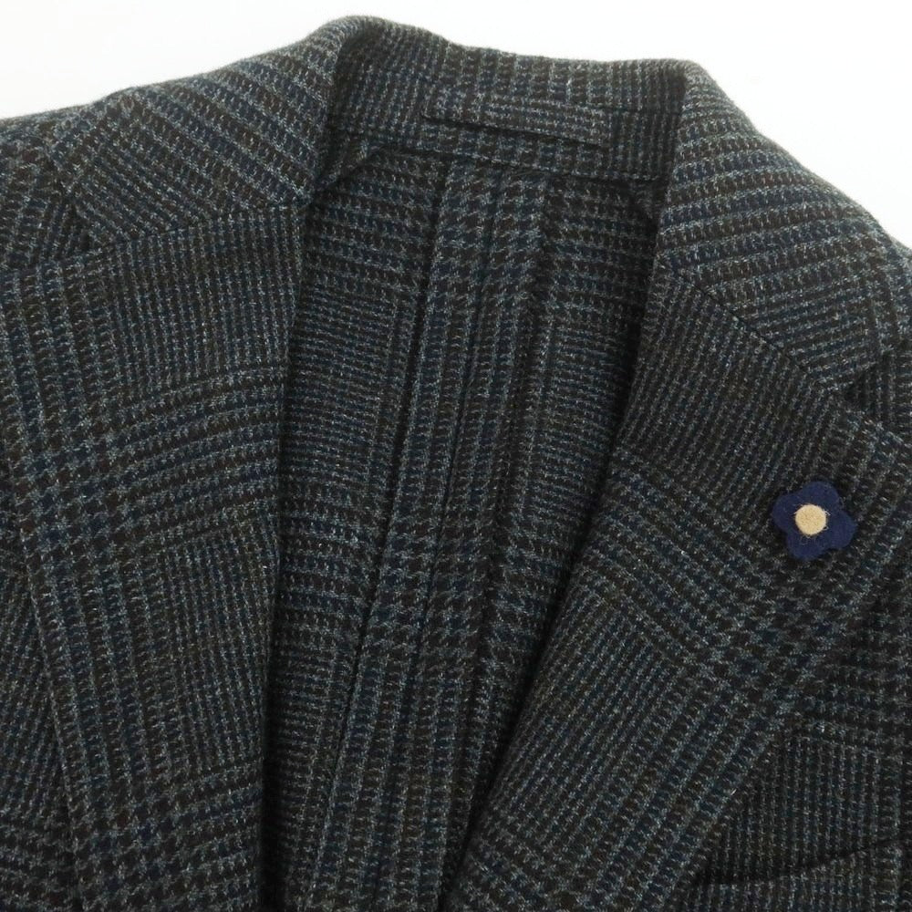 【中古】ラルディーニ LARDINI ウールポリエステル チェック テーラードジャケット ダークグレーxボルドー系【サイズ44】【 状態ランクB 】【 メンズ 】 [DPD]