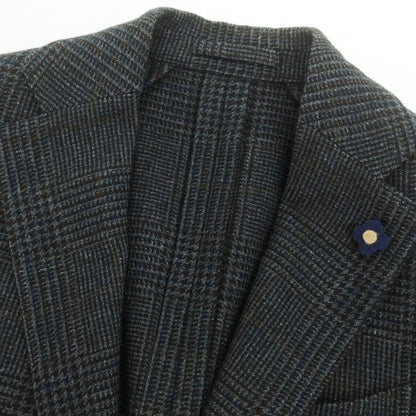 【中古】ラルディーニ LARDINI ウールポリエステル チェック テーラードジャケット ダークグレーxボルドー系【 44 】【 状態ランクB 】【 メンズ 】