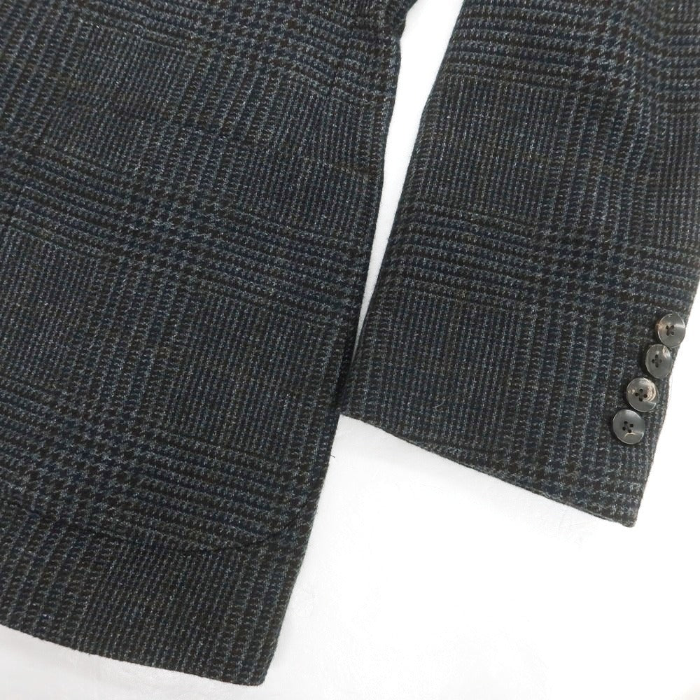 【中古】ラルディーニ LARDINI ウールポリエステル チェック テーラードジャケット ダークグレーxボルドー系【サイズ44】【 状態ランクB 】【 メンズ 】 [DPD]
