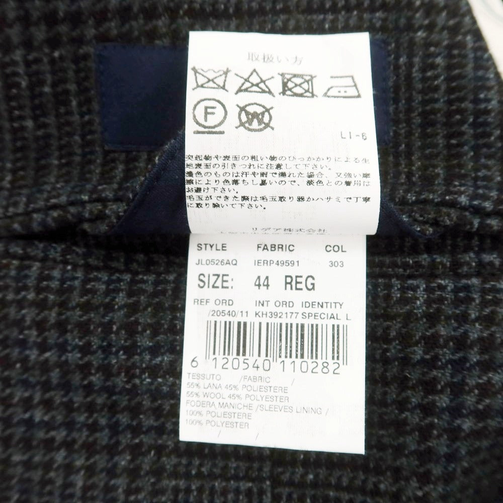 【中古】ラルディーニ LARDINI ウールポリエステル チェック テーラードジャケット ダークグレーxボルドー系【サイズ44】【 状態ランクB 】【 メンズ 】 [DPD]