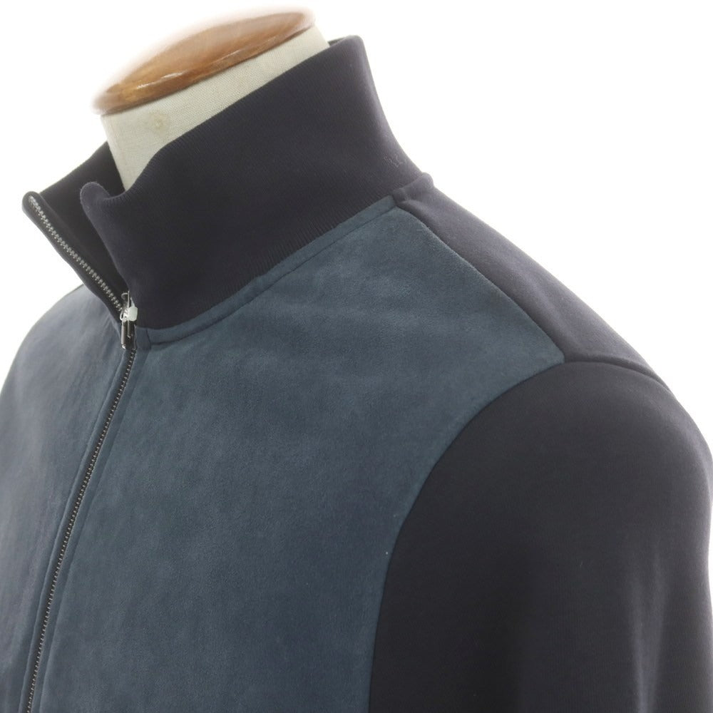 【中古】ヘルノ Herno ゴートレザースエード スウェット切替 ジップアップブルゾン ネイビー【 48 】【 状態ランクB 】【 メンズ 】