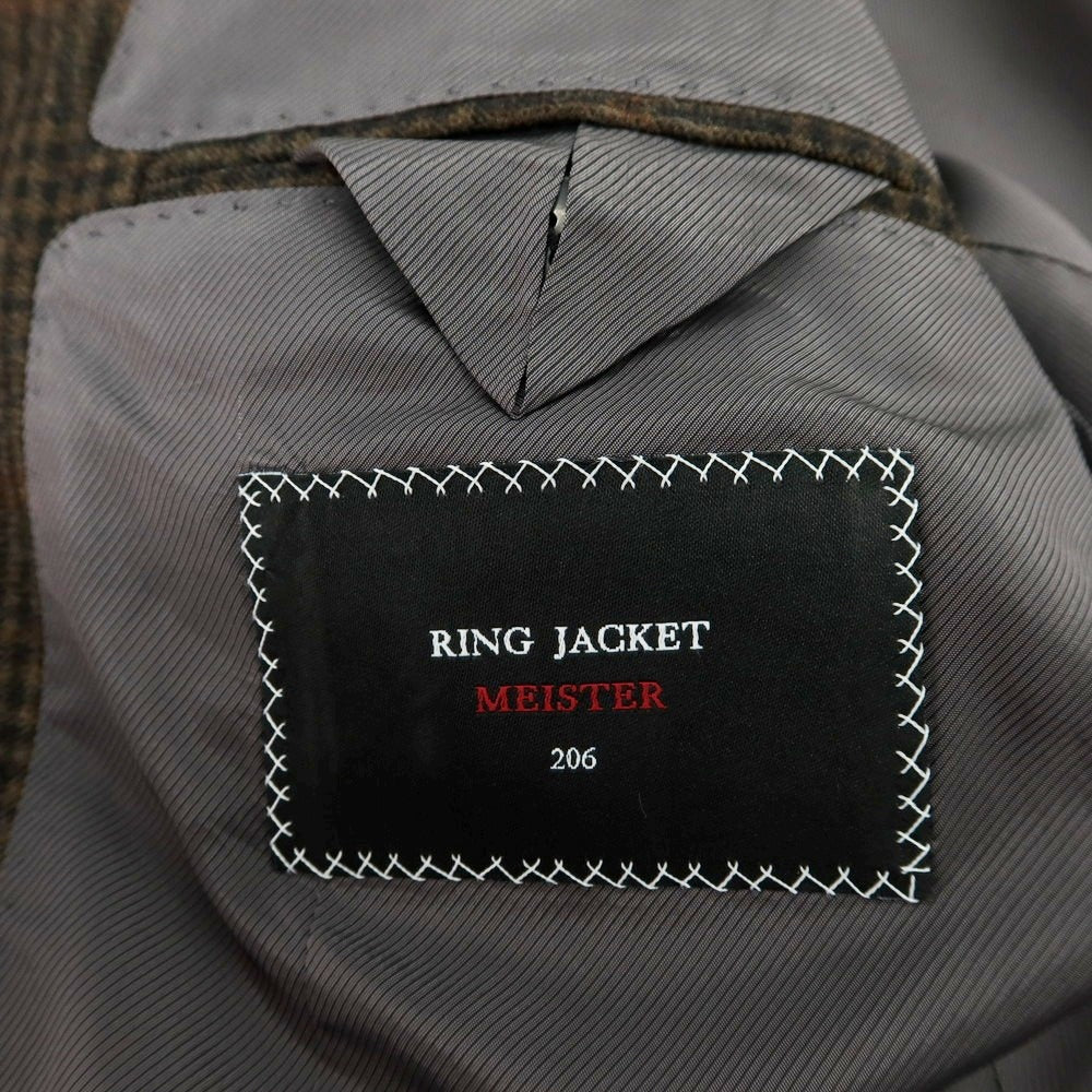 【中古】リングヂャケット RING JACKET ウール チェック テーラードジャケット ダークブラウンxブラック【 表記なし（S位） 】【 状態ランクC 】【 メンズ 】