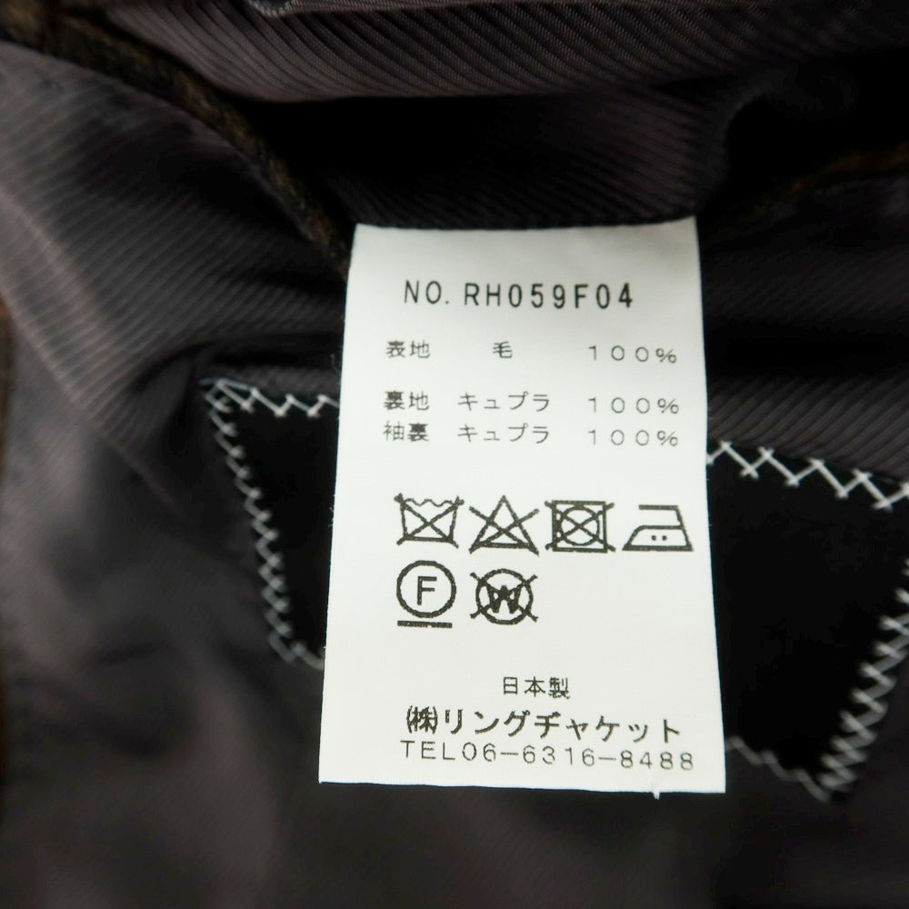 【中古】リングヂャケット RING JACKET ウール チェック テーラードジャケット ダークブラウンxブラック【 表記なし（S位） 】【 状態ランクC 】【 メンズ 】