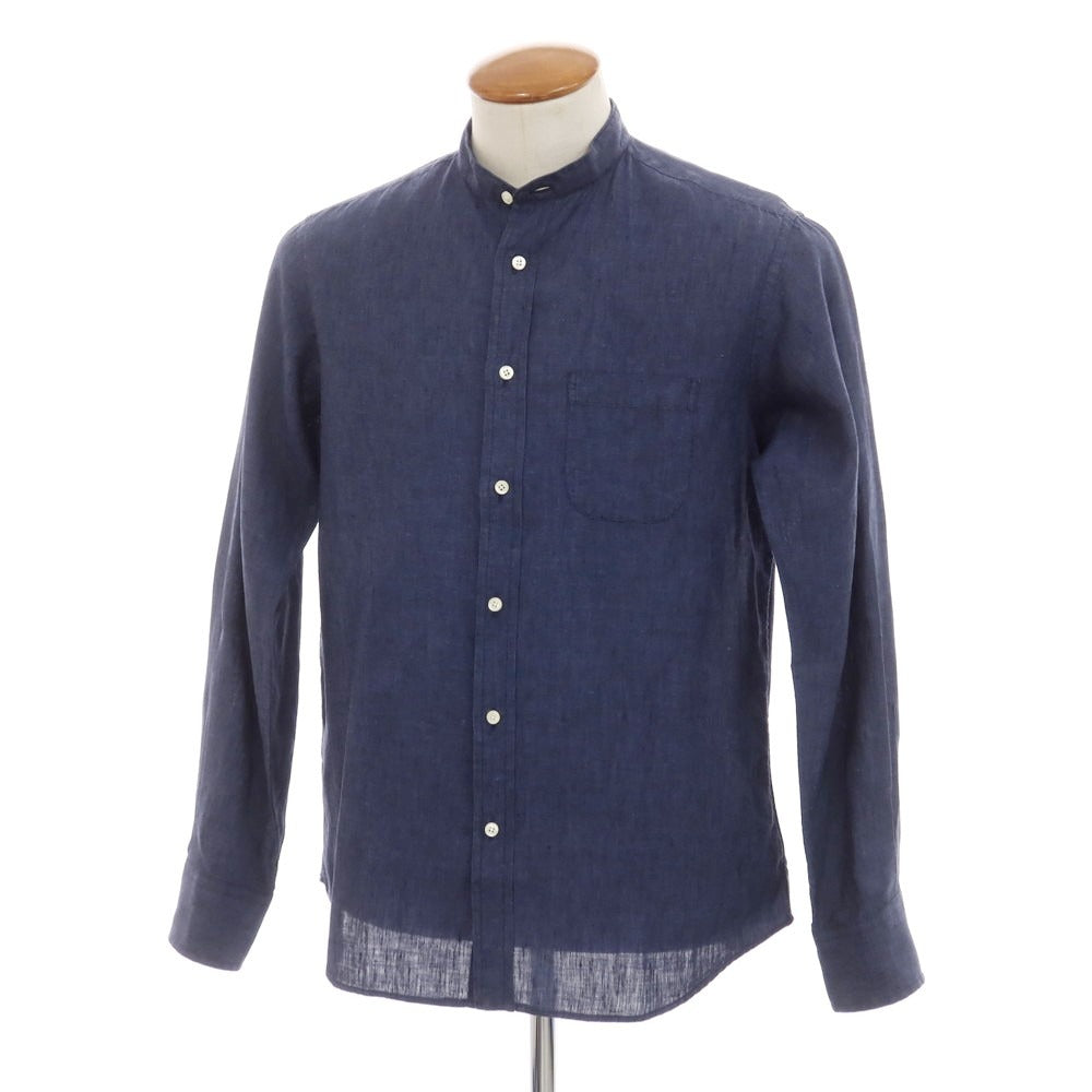 【中古】インディビジュアライズドシャツ INDIVIDUALIZED SHIRTS リネン バンドカラーシャツ ネイビー【 15 1/2 】【 状態ランクB 】【 メンズ 】
