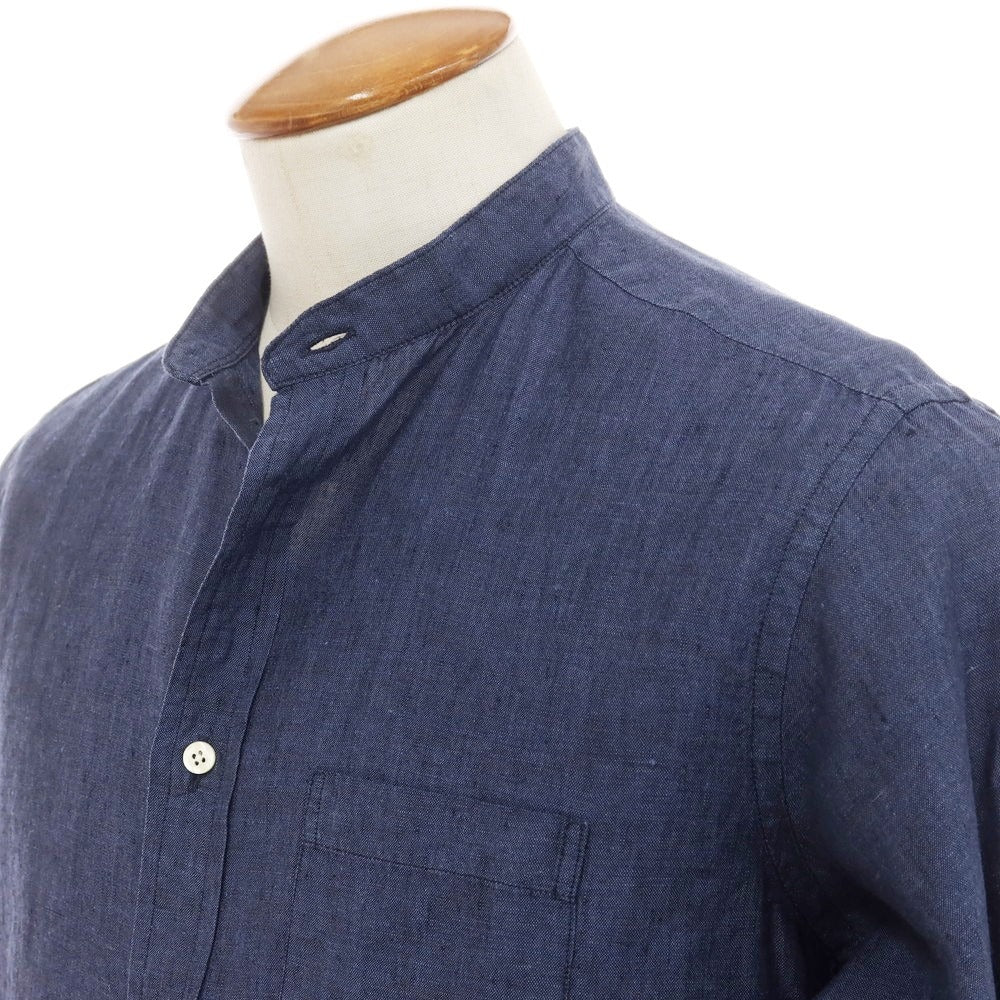 【中古】インディビジュアライズドシャツ INDIVIDUALIZED SHIRTS リネン バンドカラーシャツ ネイビー【 15 1/2 】【 状態ランクB 】【 メンズ 】