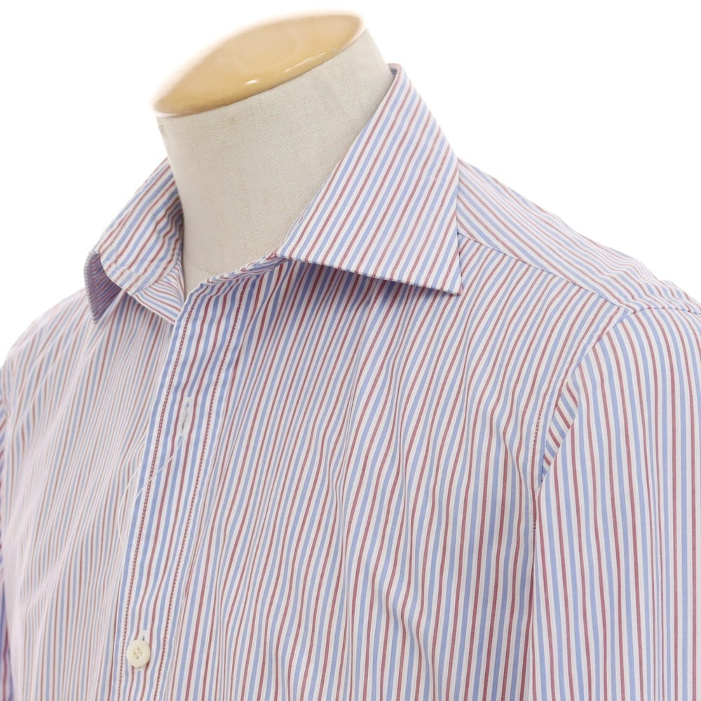 【中古】シャルベ CHARVET コットン ストライプ ドレスシャツ ブルーxホワイト×レッド【 37 】【 状態ランクC 】【 メンズ 】