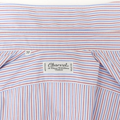 【中古】シャルベ CHARVET コットン ストライプ ドレスシャツ ブルーxホワイト×レッド【 37 】【 状態ランクC 】【 メンズ 】