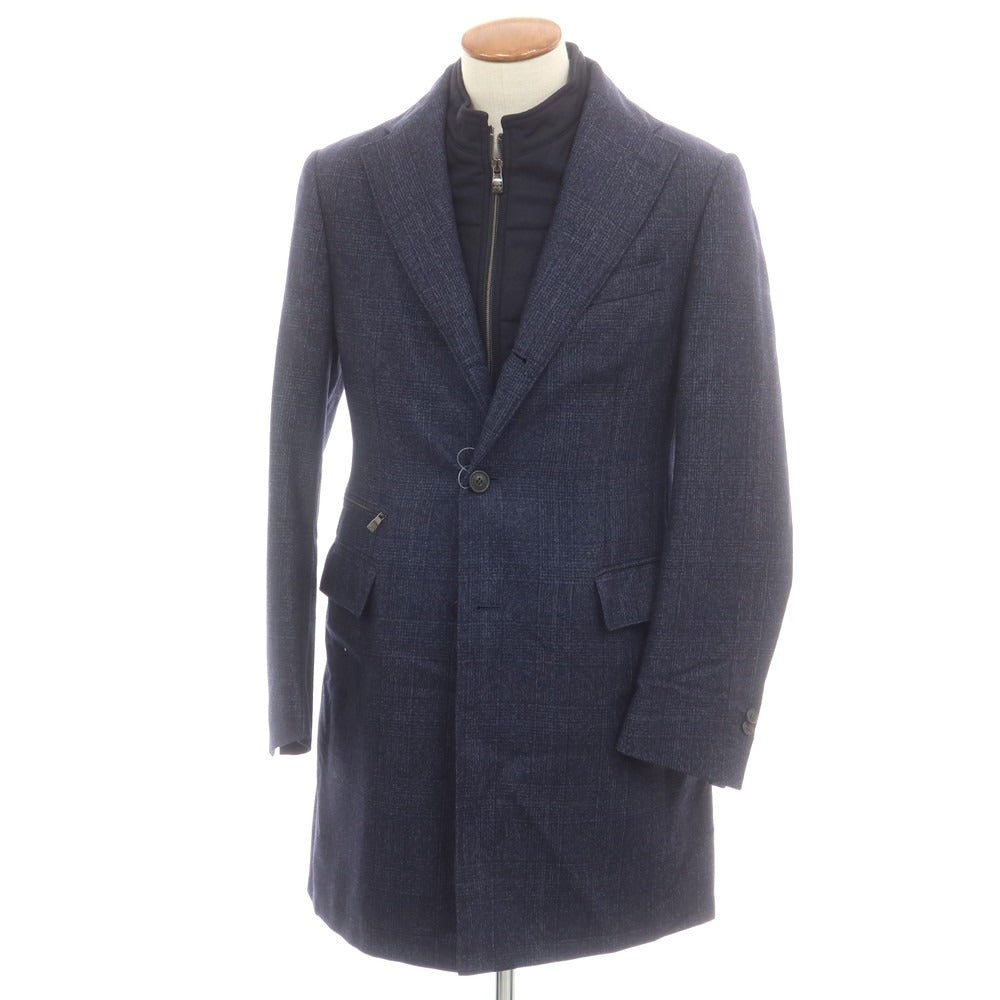 【中古】コルネリアーニ CORNELIANI ウール グレンチェック 中綿入り チェスターフィールドコート ネイビー【 46 】【 状態ランクB 】【 メンズ 】