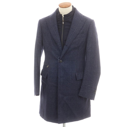 【中古】コルネリアーニ CORNELIANI ウール グレンチェック 中綿入り チェスターフィールドコート ネイビー【 46 】【 状態ランクB 】【 メンズ 】