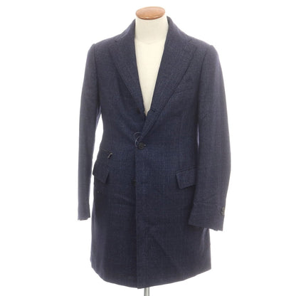 【中古】コルネリアーニ CORNELIANI ウール グレンチェック 中綿入り チェスターフィールドコート ネイビー【 46 】【 状態ランクB 】【 メンズ 】