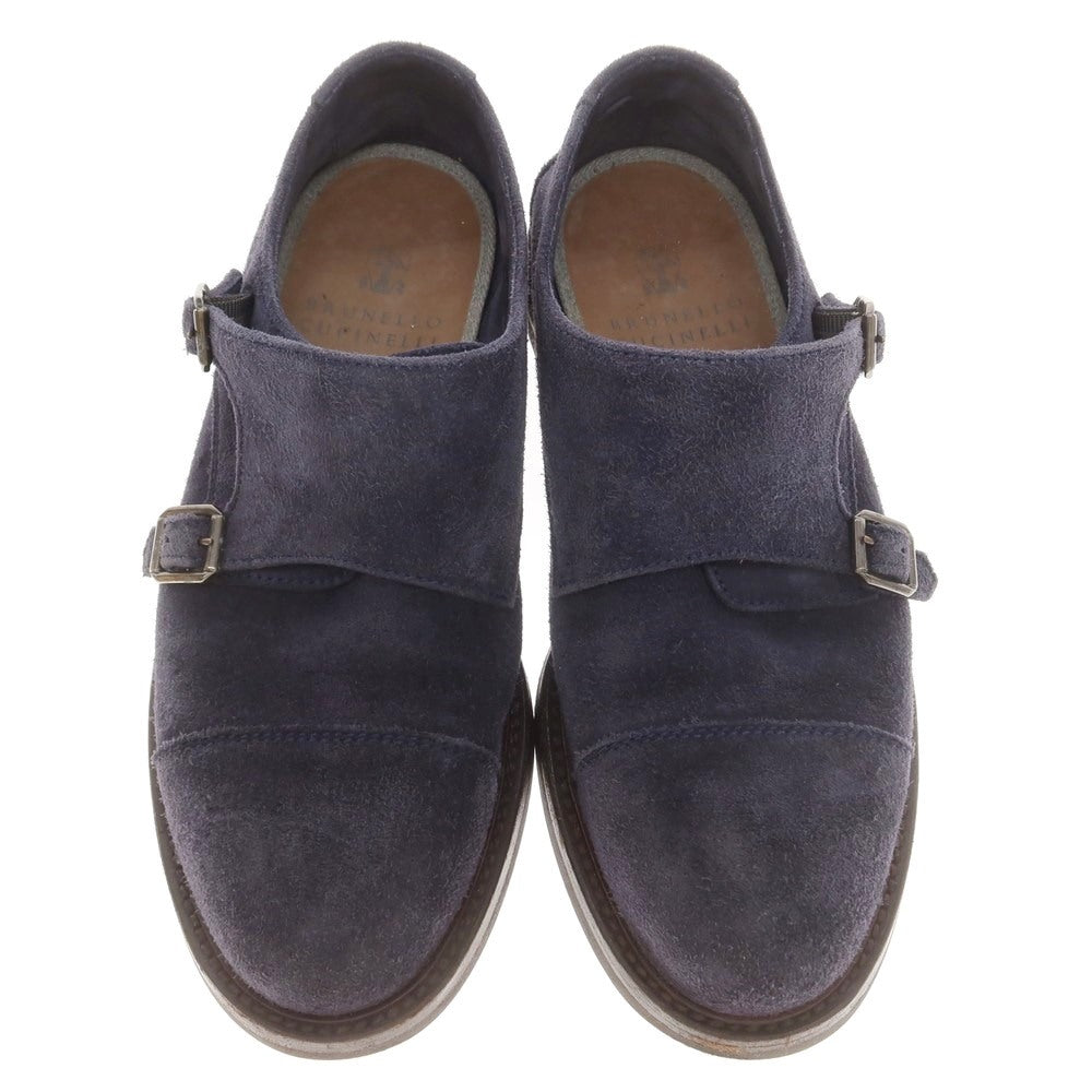 [Used] Brunello Cucinelli Suede Double Monk Dress Shoes Navy [40] [Condition Rank C] [Men&