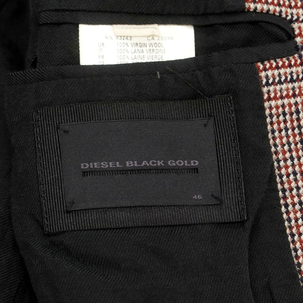 【中古】ディーゼルブラックゴールド DIESEL BLACK GOLD ウール グレンチェック ステンカラーコート ブラウンxネイビー【サイズ46】【 状態ランクB 】【 メンズ 】 [DPD]