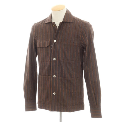 【中古】【未使用】アンジェロ イングレーゼ Angelo Inglese コットン ストライプ カバーオール ダークブラウン系xブラウン【 44 】【 状態ランクS 】【 メンズ 】