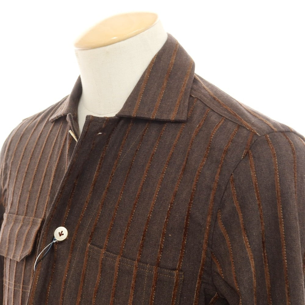 【中古】【未使用】アンジェロ イングレーゼ Angelo Inglese コットン ストライプ カバーオール ダークブラウン系xブラウン【 44 】【 状態ランクS 】【 メンズ 】