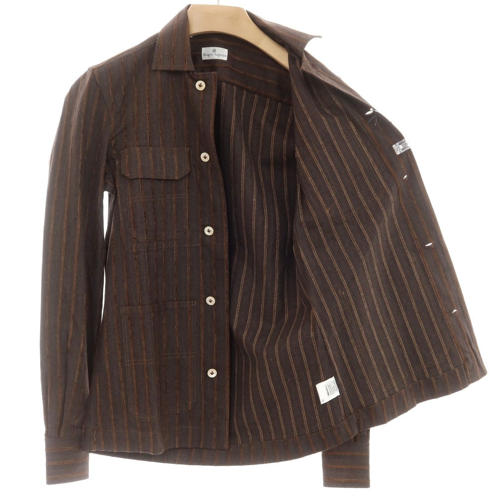 【中古】【未使用】アンジェロ イングレーゼ Angelo Inglese コットン ストライプ カバーオール ダークブラウン系xブラウン【 44 】【 状態ランクS 】【 メンズ 】