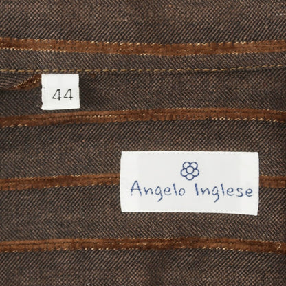 【中古】【未使用】アンジェロ イングレーゼ Angelo Inglese コットン ストライプ カバーオール ダークブラウン系xブラウン【 44 】【 状態ランクS 】【 メンズ 】