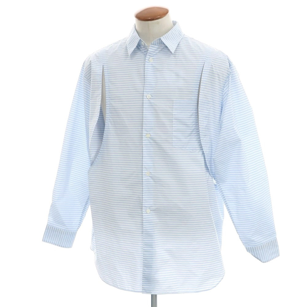 【中古】コムデギャルソンオムプリュス COMME des GARCONS HOMME PLUS 2024年秋冬 ナイロン ボーダー レギュラカラー カジュアルシャツ ライトブルー【 M 】【 状態ランクA 】【 メンズ 】