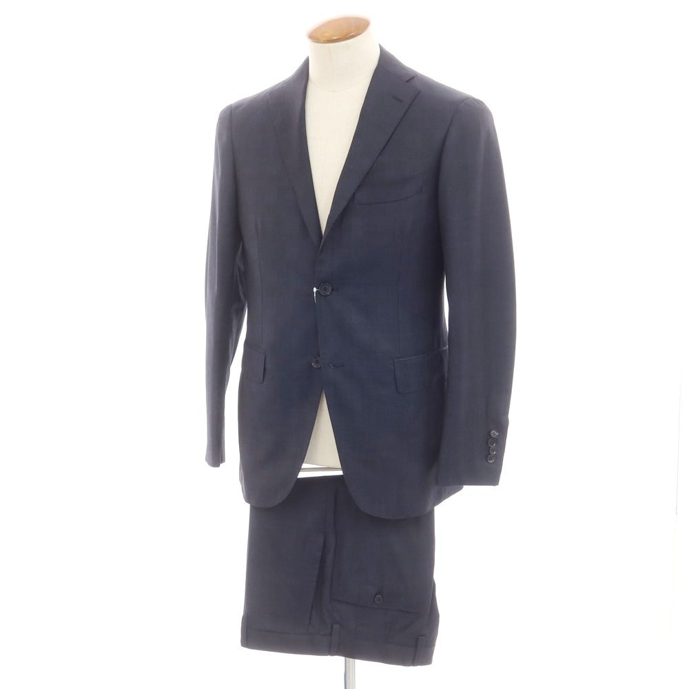 【中古】リングヂャケット RING JACKET チェック シルク混ウール 3つボタンスーツ ネイビー【 46 】【 状態ランクB 】【 メンズ 】