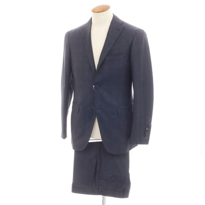 【中古】リングヂャケット RING JACKET チェック シルク混ウール 3つボタンスーツ ネイビー【 46 】【 状態ランクB 】【 メンズ 】