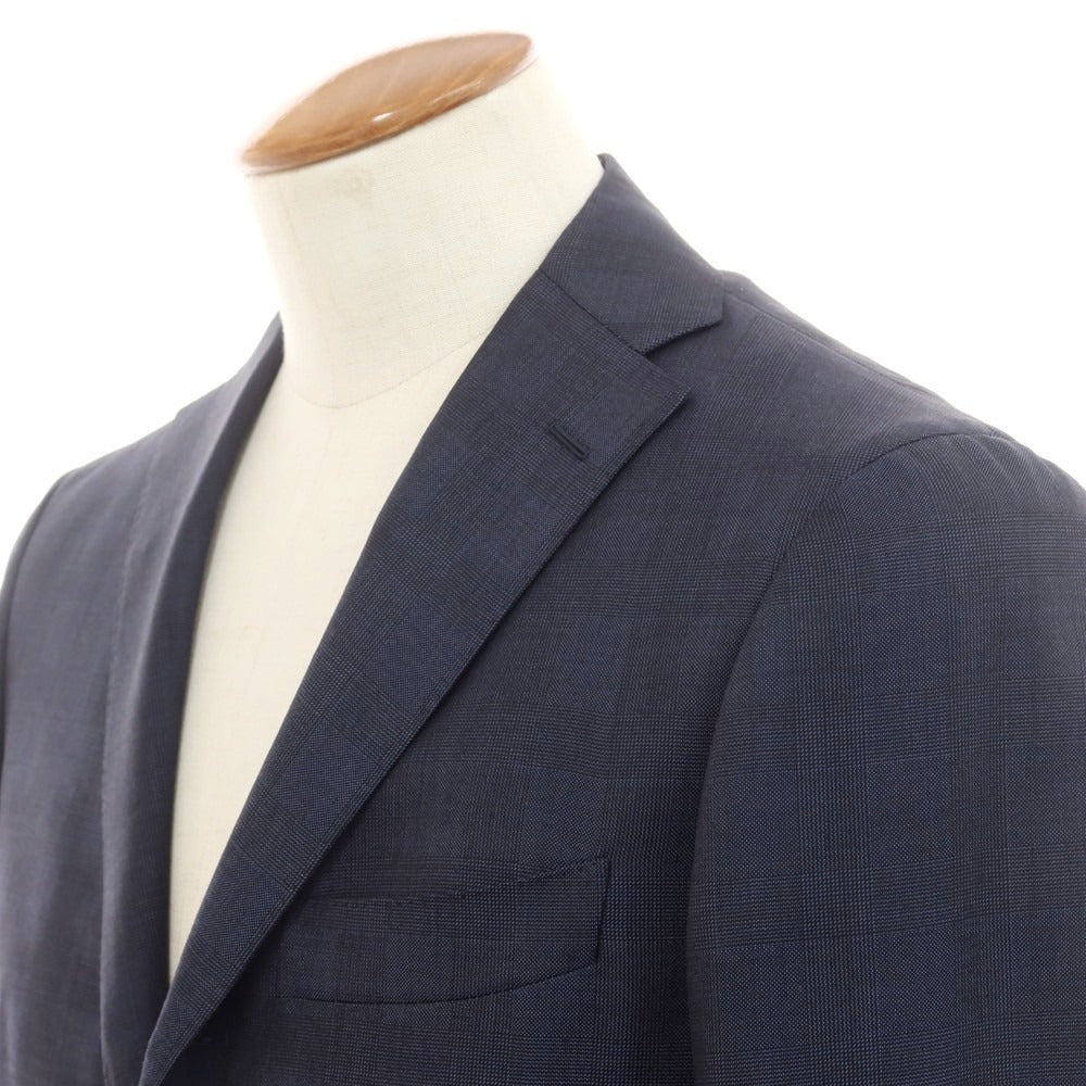 【中古】リングヂャケット RING JACKET チェック シルク混ウール 3つボタンスーツ ネイビー【 46 】【 状態ランクB 】【 メンズ 】