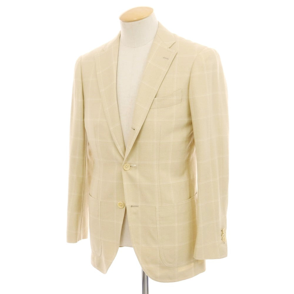 [Used] Brilla per il gusto Cotton wool silk cashmere check tailored jacket Yellow beige [44] [Condition rank C] [Men&