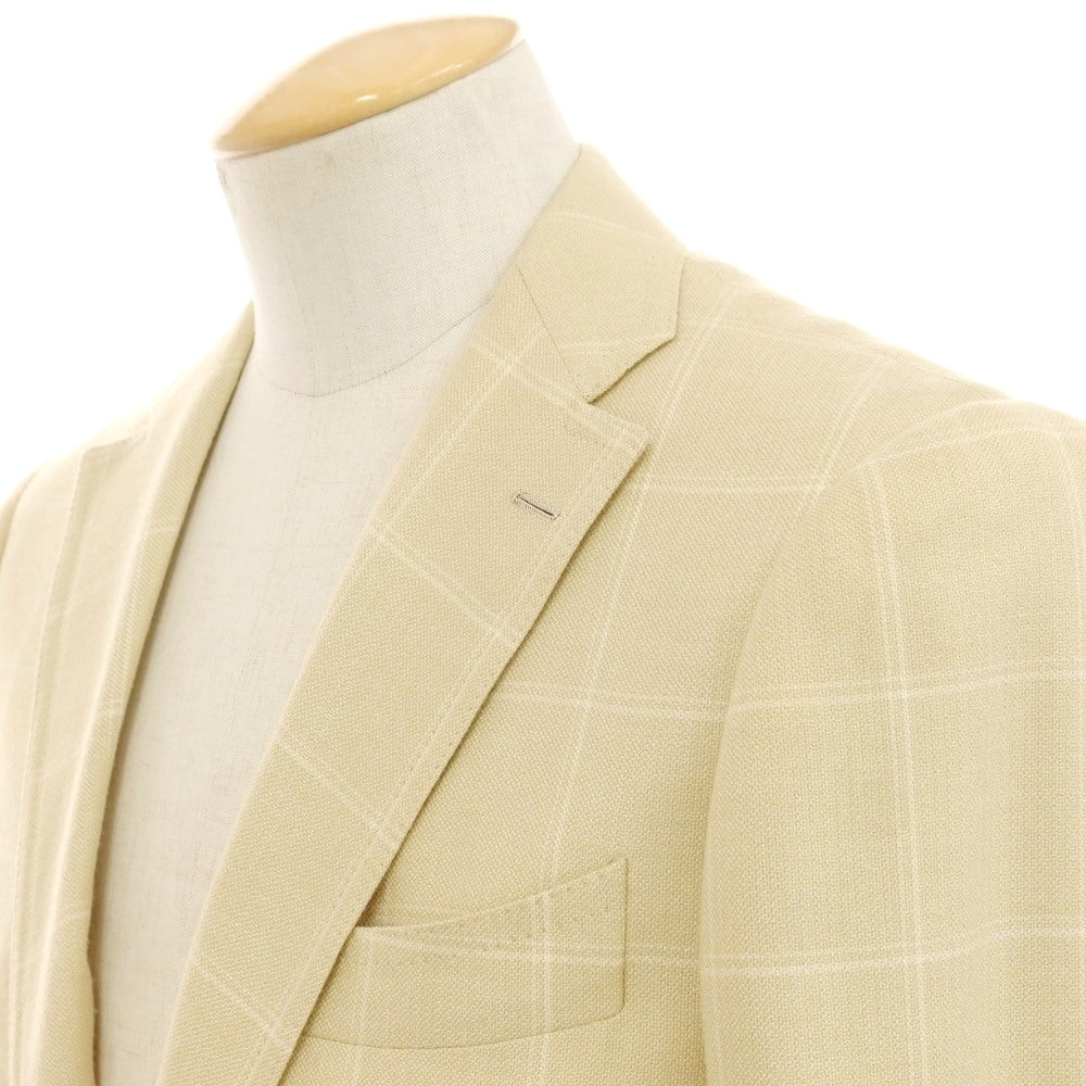 [Used] Brilla per il gusto Cotton wool silk cashmere check tailored jacket Yellow beige [44] [Condition rank C] [Men&