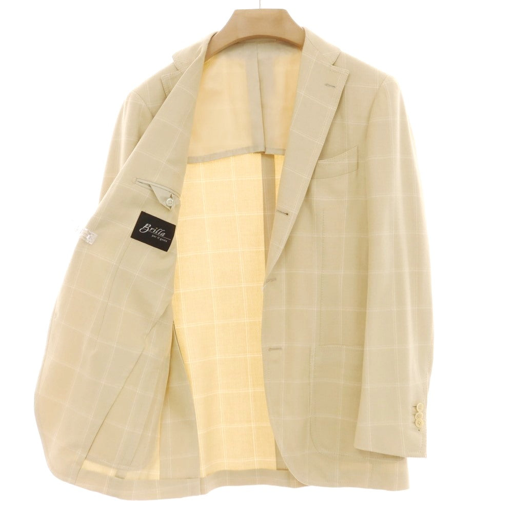 [Used] Brilla per il gusto Cotton wool silk cashmere check tailored jacket Yellow beige [44] [Condition rank C] [Men&