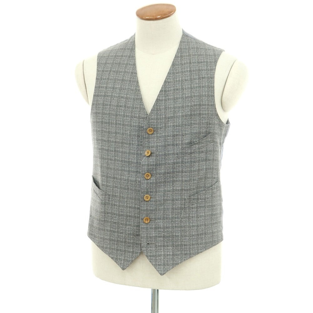 【中古】ボリオリ BOGLIOLI シルクリネンウール チェック ジレ ベスト グレーxライトネイビー【 46 】【 状態ランクB 】【 メンズ 】