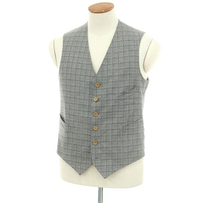 【中古】ボリオリ BOGLIOLI シルクリネンウール チェック ジレ ベスト グレーxライトネイビー【 46 】【 状態ランクB 】【 メンズ 】