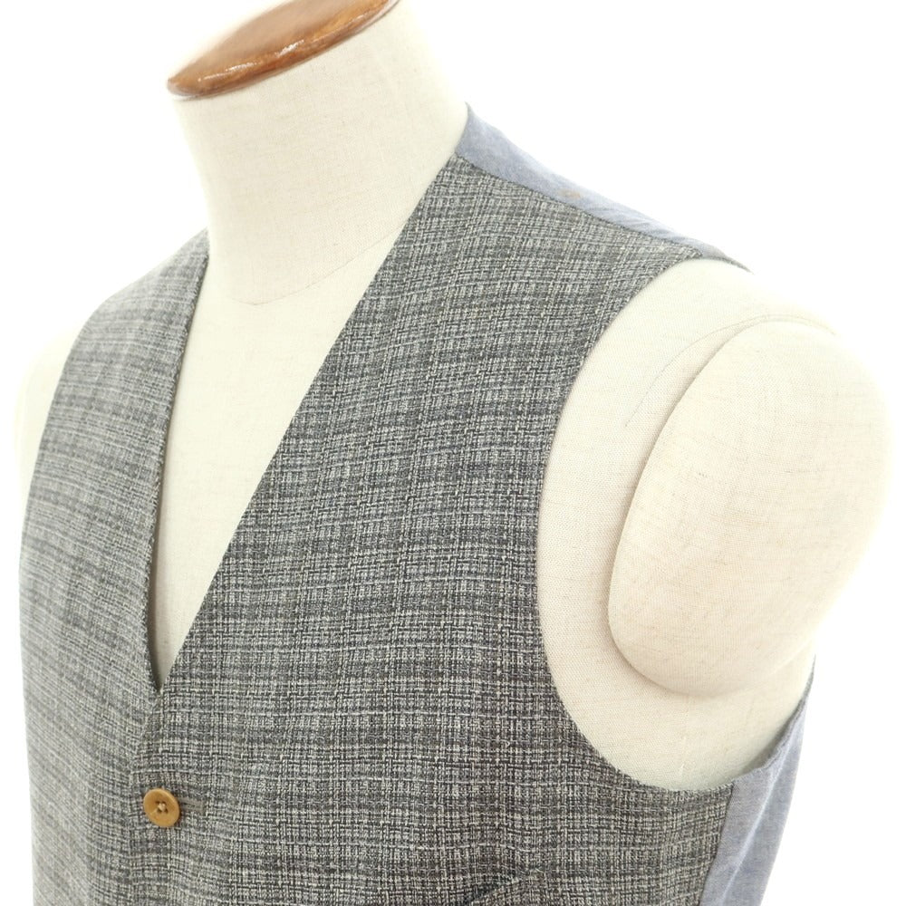 【中古】ボリオリ BOGLIOLI シルクリネンウール チェック ジレ ベスト グレーxライトネイビー【 46 】【 状態ランクB 】【 メンズ 】
